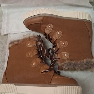 Journee Collection Brown Ankle Boots with Faux Fur Trim